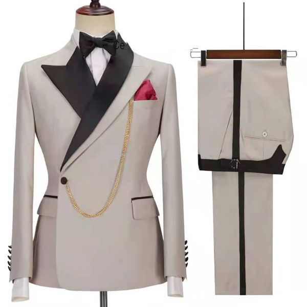 Esmoquin de boda para hombre Beige a la moda, diseño de cuello doble, esmoquin para padrinos de boda