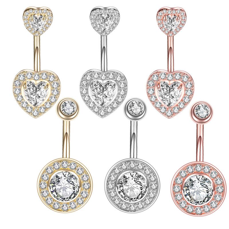 Fashion Belly Button Piercing Heart Navel Ring 316L Surgical Stainless Steel CZ Belly Piercing Ombligo Jewelry for Women