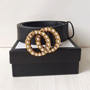 Ceinture de mode Designer femmes hommes ceintures en cuir véritable perle et diamants grande boucle bracelet femme ceinture couleur noire 3 4 3 8 cm widt313G