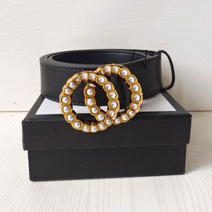 Ceinture de mode Designer femmes hommes ceintures en cuir véritable perle et diamants grande boucle bracelet femme ceinture couleur noire 3 4 3 8 cm widt231l