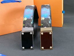 Cinturones de moda Cuero genuino Negro Cinturón de lujo para hombres Diseñador Cuadrado Hebilla grande Revestimiento de color clásico 3,8 cm de ancho Cinturón de marca Tamaño 105-125 cm