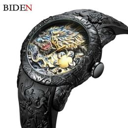 Moda BIDEN Relojes para hombre Diseño de dragón Reloj de cuarzo Correa de silicona Reloj deportivo resistente al agua Reloj masculino Relogio masculino X062305o