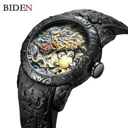 Moda BIDEN Relojes para hombre Diseño de dragón Reloj de cuarzo Correa de silicona Reloj deportivo resistente al agua Reloj masculino Relogio masculino X062267E