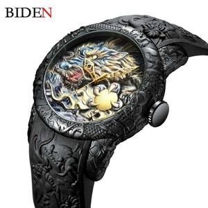 Fashion Biden Mens Watches Dragon Design Quartz Watch Silicone Strap Sport Sport Wristwatch Male Clock Relogie Masculino X0625 272G