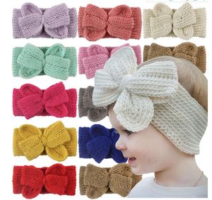 Diadema tejida con lazo grande a la moda, accesorios para el cabello para niñas pequeñas, diademas dulces encantadoras, diademas de Color sólido para niños recién nacidos, turbante para niños pequeños DE088