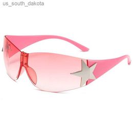 Mode Grote Vijfpuntige Ster Decoratie Zonnebril Y2k Roze Stijl Surround Zonnebril Vrouwen Uv400 Fietsen Veiligheidsbril Mannen L230523