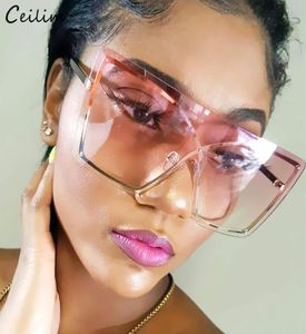Mode Big Frame surdimensionné carré lunettes de soleil femmes marque Designer 2020 nouveau sans monture plat haut dégradé lunettes de soleil clair Shades3315894