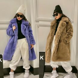 Manteau en fausse fourrure pour grandes filles, vêtements d'extérieur longs à revers en peluche pour enfants âgés, épais, chaud et décontracté, à la mode, Z4880