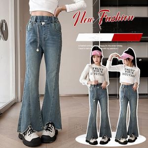 Mode Grote meisjes jeans oude kinderen elastische taille denim Slim fit uitlopende broek 2024 lente tieners casual cowboy broek Z6902