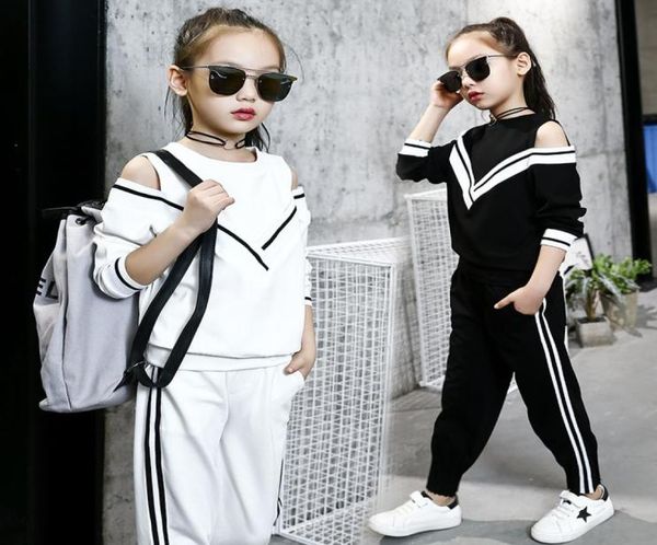 Mode grandes filles costumes de sport épaule dénudée ensemble de vêtements noir et blanc pour adolescent automne survêtement enfants grande taille vêtements de sport Y15517160