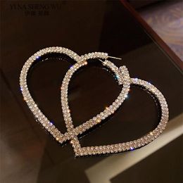 Mode grand coeur cristal boucles d'oreilles pour femmes Bijoux géométrique strass déclaration Bijoux accessoires fête cadeau Dangle C2664