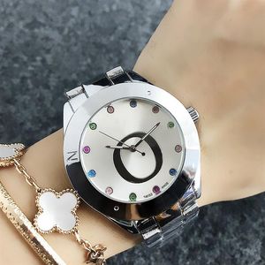Fashion Big Letters Design Watches Women Girl Colorful Crystal Style Metal Steel Band Quartz Wrist Watch P24318G