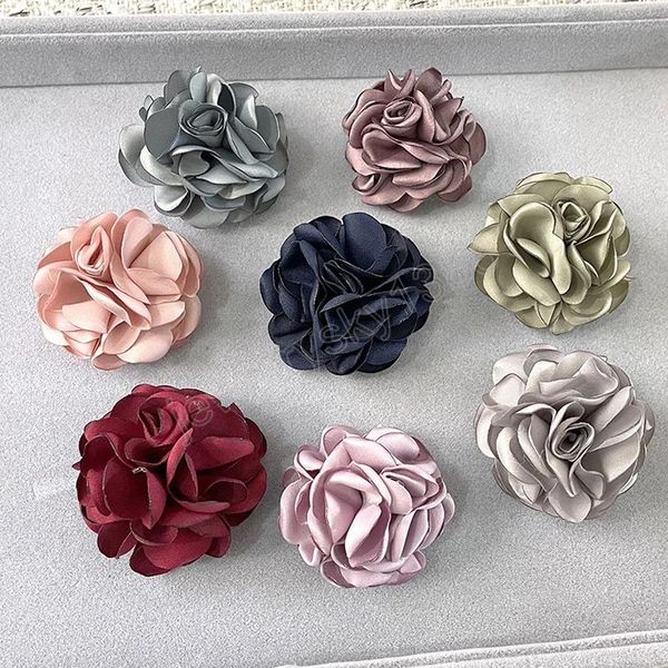 Broche de flor rosa grande a la moda, broches de Pin para solapa para traje, ramillete de flores de tela de doble uso, accesorios de joyería para el pelo