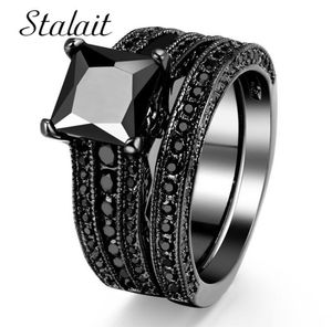 Mode Big Square Zirkon Ring Set Vintage Zwart paar Ring Titanium sieraden Wedding Rings For Women Birthday Gifts9021099
