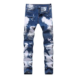 Fashion-Biker Jeans Slim Fit Demin Pantalon droit Zipper Design Trou cassé Lavage plissé Pantalon long vintage