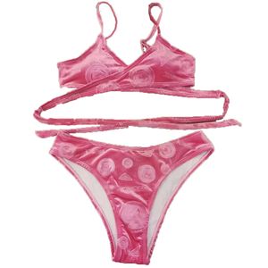 Mode Bikini femmes pansement col en V soutien-gorge Sexy maillot de bain rose maillot de bain plage bronzage vacances Bikini pour l'été