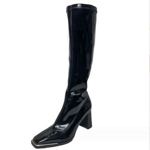 Mode noir 6 cm talon gland Cowgirl bottes pour femmes bout pointu Denim bottines femme talons hauts plissés Western chaussons pour filles chaussures de fête 35-40