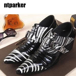 Bottes décontractées en cuir véritable noir et blanc, chaussures à bout pointu et à talons hauts, chaussures habillées pour hommes, EU38-46