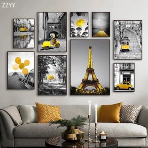 Moda negro y amarillo viaje ciudad Nueva York paisaje lienzo carteles e impresiones decoración de la sala de estar pinturas decoración del hogar