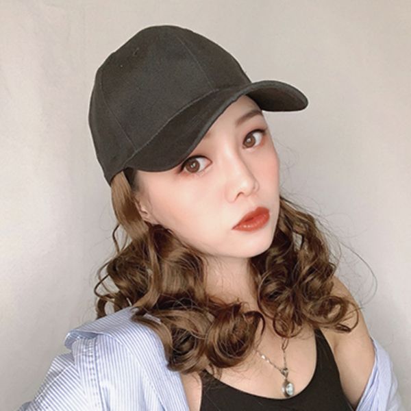 Mode Black Baseball Body Wave Brason Brown Cap Snapback Chapeaux Siamois Clip dans Perruque 12-14inch cheveux longs pour femmes J1210