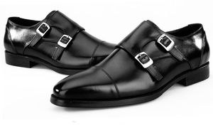 Mode noir/bleu Double moine sangle chaussures hommes affaires robe chaussures en cuir véritable mariage marié chaussures