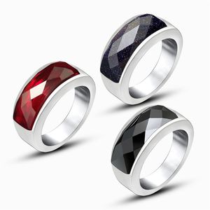 Mode zwart / blauw / rode stenen ring met hoogwaardig roestvrij staal voor vrouwen luxe ring hoge polijsten