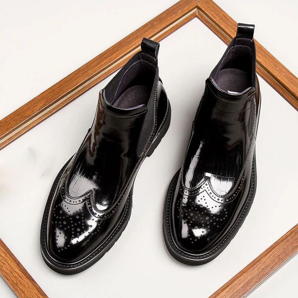 Mode noir/marron plate-forme bottes habillées pour hommes bottes en cuir véritable bottes de bureau pour hommes