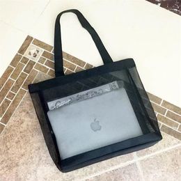 Mode noir C maille grande capacité sac à provisions plage épaule balle sacs de rangement portables pour dames articles WOGUE préférés vip gif316w