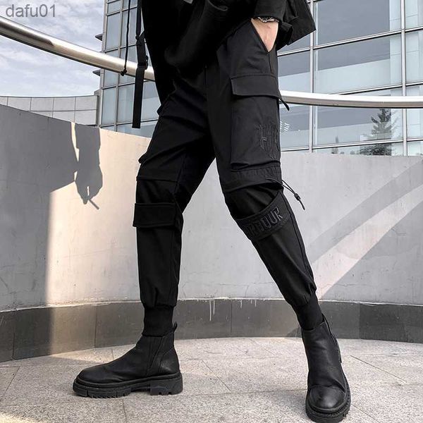 Mode Noir Pantalon Cargo Hommes Joggers Streetwear Vêtements Coréens Hip Hop Punk Maigre Sarouel Safari Style Pantalon Décontracté L230520