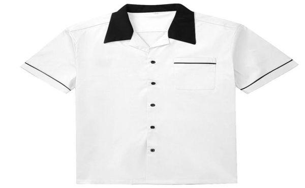 Camisas blancas con cuello negro a la moda para hombre, ropa de trabajo Rockabilly informal de algodón de manga corta para hombre occidental de talla grande Men039s7151283