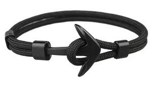 Pulseras de ancla de Color negro a la moda, pulsera de Paracord de cadena de cuerda de supervivencia para hombre, ganchos deportivos de Metal para abrigo para hombre sy222