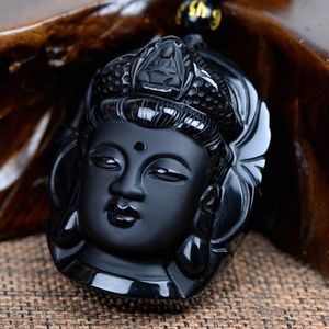Kralengordijn natuurlijke obsidiaan scrub hanger zwarte guanyin hoofdhangers overgebracht boeddha kop