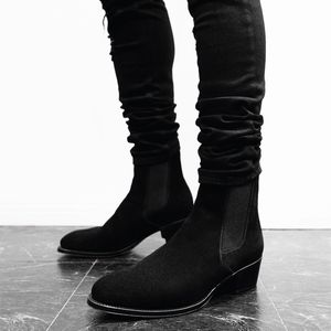 Fashion Black Flock Boots Business Handmade Men Shoes Enkle Slip op solide 99a5