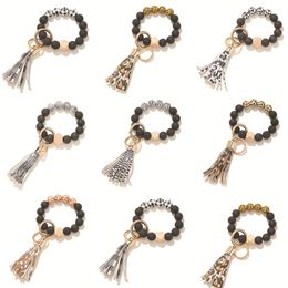 Mode noir givré en bois perle Bracelet porte-clés porte-clés motif gland pendentif Bracelets femmes fille porte-clés porte-clés dragonne accessoires cadeau