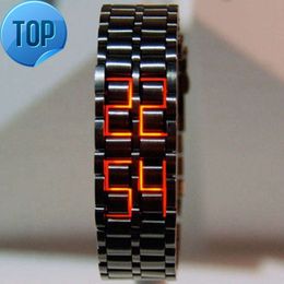 Reloj de pulsera Digital de Lava de Metal negro a la moda para hombre, relojes con pantalla LED rojo/azul, regalos para niño deportivo