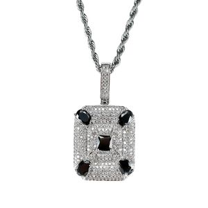 Mode - colliers pendentifs en pierres précieuses noires pour hommes diamants carrés occidentaux collier de luxe zircons de cuivre plaqué or véritable chaînes cubaines