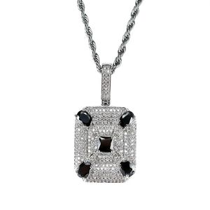 Moda- collares pendientes de piedras preciosas negras para hombres diamantes cuadrados occidentales collar de lujo circonitas de cobre chapadas en oro real cubano ch269I