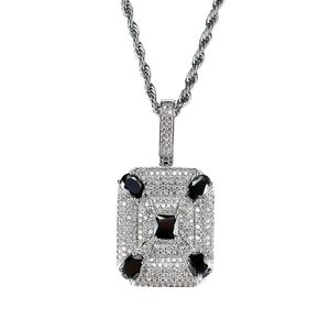 Mode-zwarte edelsteen hanger kettingen voor mannen westerse vierkante diamanten luxe ketting echt vergulde koperen zirkonen Cubaanse ch228t