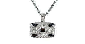 Collares pendientes de piedras preciosas negras de moda para hombres collar de lujo de diamantes cuadrados occidentales circonitas de cobre chapadas en oro real cubano ch7799254