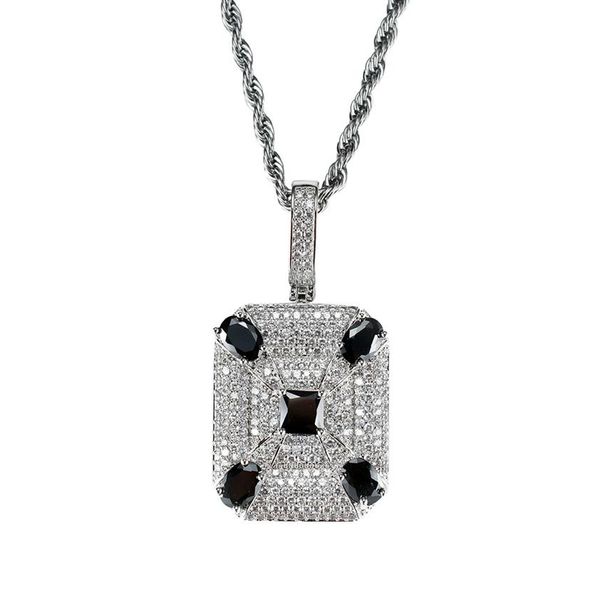 Mode- colliers pendentif pierres précieuses noires pour hommes diamants carrés occidentaux collier de luxe véritable plaqué or zircons de cuivre cubain ch228t