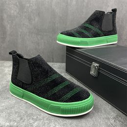 Mode noir vert strass concepteur hommes baskets bas bout rond talon plat hommes chaussures décontractées Zapatillas Hombre