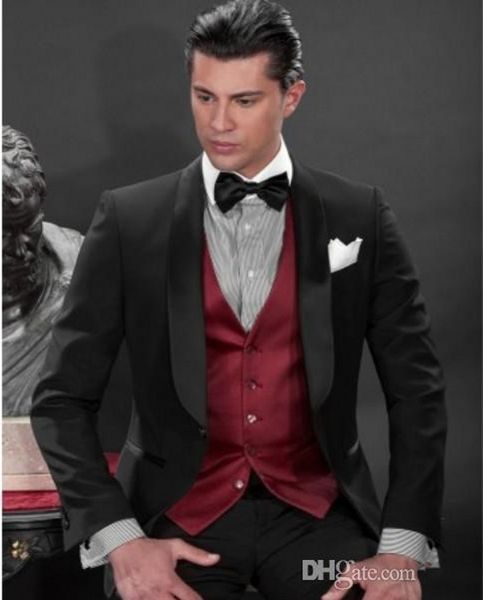 Mode Noir Gris Marié Tuxedos Châle Revers Garçons D'honneur Hommes Robe De Mariée Bel Homme Veste Blazer 3 Pièce Costume (Veste + Pantalon + Gilet + Cravate) 928