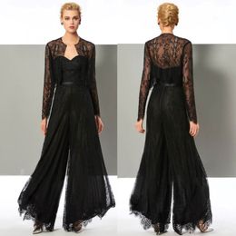 Fashion Black Lace Jumpsuit Mother of the Bride Pant Clets Sweetheart Neck Wedding Guest Robe avec vestes plus taille mères mariom dre 309e