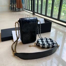 Bolso de cuero negro de moda Bolsos cruzados de diseñador Bolso de hombro con cadena de oro retro Bolsos para teléfonos móviles para mujer Carteras de marca para mujer Monedero con bolsillo con cremallera