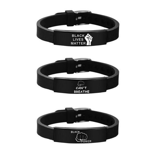 Fashion Black Lives Matter ajustable No puedo respirar pulsera de pulsera de muñeca de silicona Pulsera de goma de pulsera unisex Jewe254t