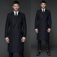 Fashion Noir Long Groom Tuxedos Notch Vapel GroomsMen Mens De Mariage Robe Excellente veste Homme Blazer Costume 3 pièces (veste + pantalon + gilet + cravate) 80