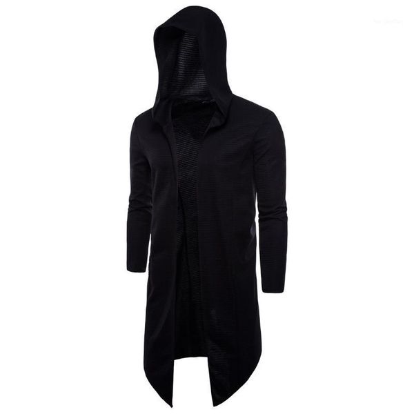 Trenchs d'hommes Mode Black Mens Cape Long Manteau Hommes Cardigan Coupe-Vent Pardessus Slim À Capuche Veste Plus Taille 5XL1