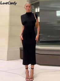 Mode noir o cou midi robes midi pour femmes sexy à l'arrière séparée sans manches bodycone streetwear femelle élégante tenues 240407