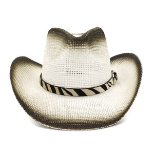 Mode zwarte verf spuiten western cowboy papier stro hoeden voor mannen vrouwen brede rand strand zonnescherm cap Panama sombrero sunhat