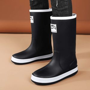 Mode Zwart Platform Rubber Man Hoge Top Instapper Waterdichte Heren Regen Outdoor Antislip Visserijlaarzen voor Heren